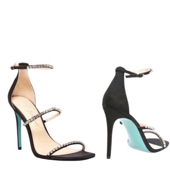 NEW Blue by Betsy Johnson Heels Satin Rhinestone Sandals Black Size 8.5 - Picture 1 of 11